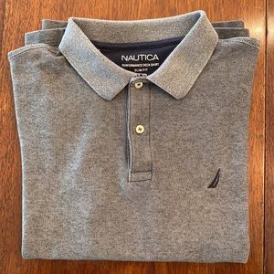 Nautica Vintage Gray Performance Deck Polo Shirt Slim Fit size Large